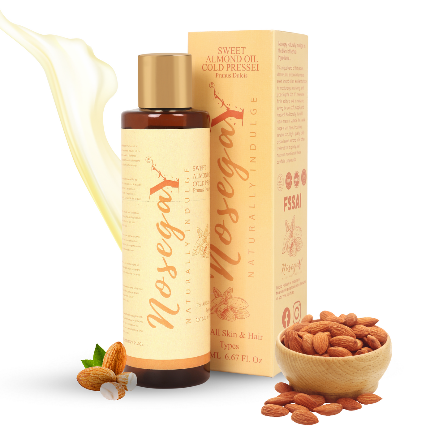 100%Pure Cold Pressed Sweet Almond Oil For Hair Thinning, Body Massage, Facial Massage, Women & Men