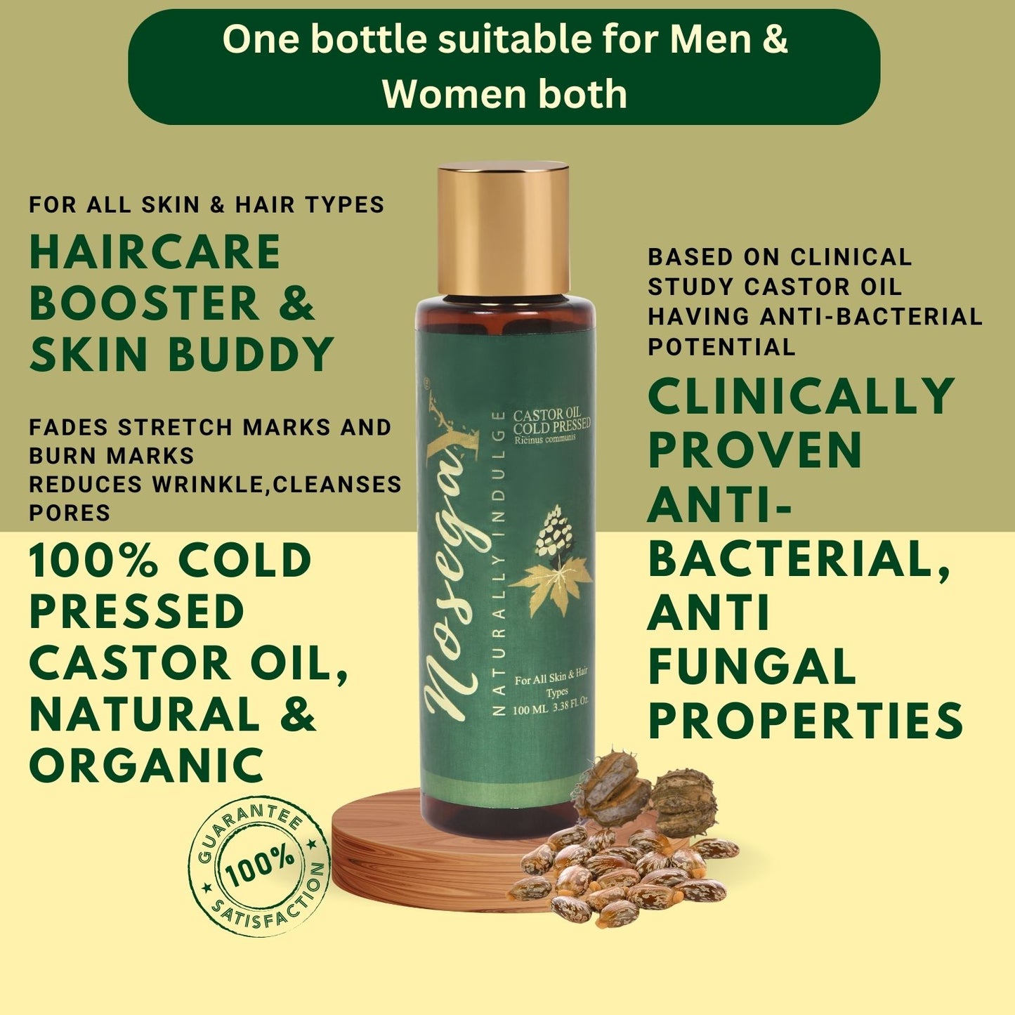 Cold Pressed 100 % Pure Castor Oil For Intense Hair Growth | Thickening & Black | For Men & Women